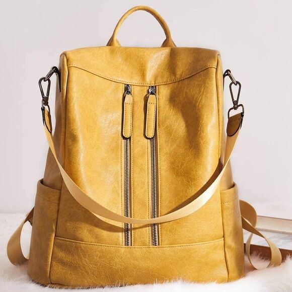 OLYE Leather Backpack for Women- YELLOW